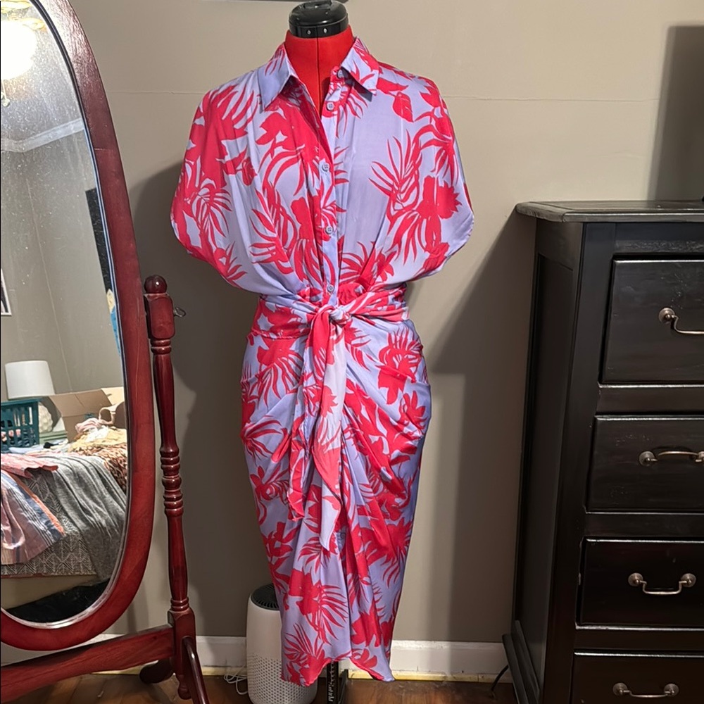 Tropical Print Shirt Dress